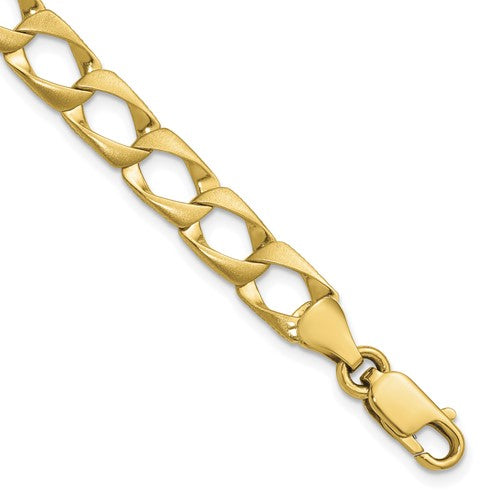 10k 7.4mm Satin & Diamond-cut Fancy Link Bracelet