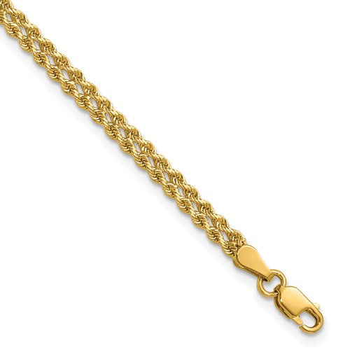 10k 3.0mm Wide Double Strand Rope Bracelet