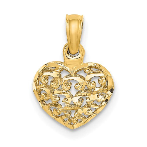 10K 3-D and D/C Mini Puffed Heart Charm