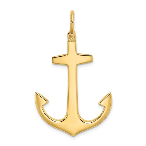 10K 3-D Polished Large Anchor w/ Shackle Bail Charm
