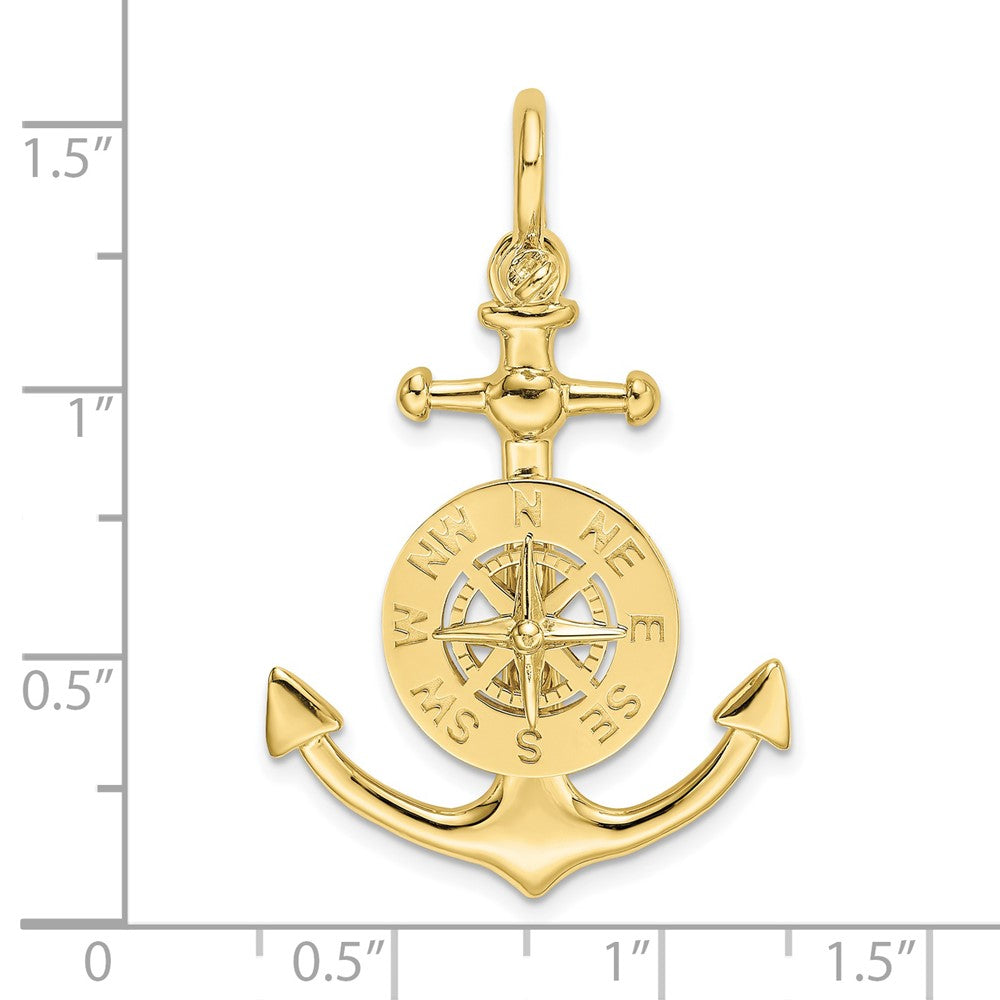10K Large 3-D Anchor w/ Nautical Compass w/Shackle Bail Charm