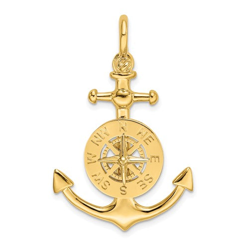 10K Large 3-D Anchor w/ Nautical Compass w/Shackle Bail Charm