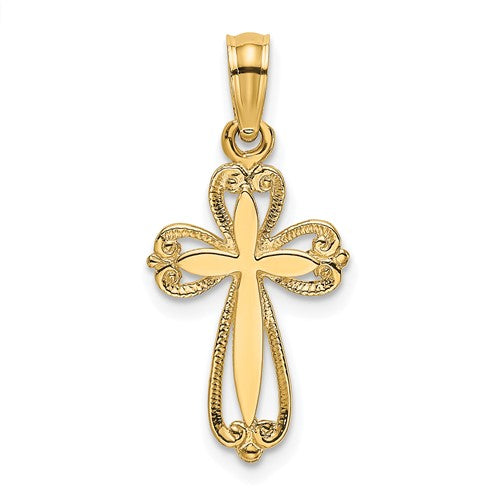 10K Polished and Cut-Out Engraved Cross Charm