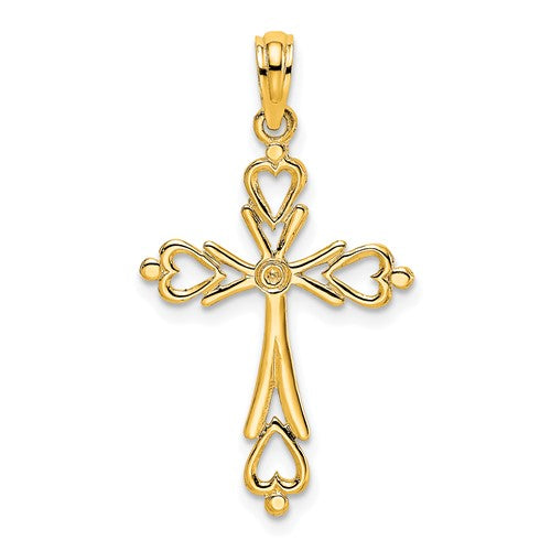 10K Cross Cut-Out w/ Heart Ends Charm