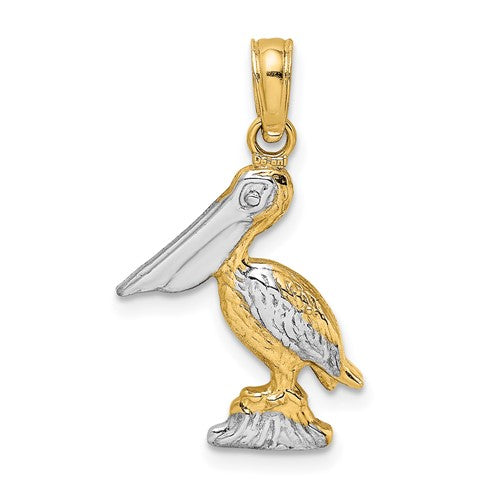 10K W/ Rhodium 3-D Small Standing Pelican Charm