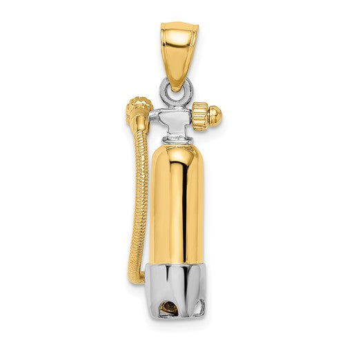 10K w/Rhodium 3-D Single Scuba Tank W/ Hose Charm