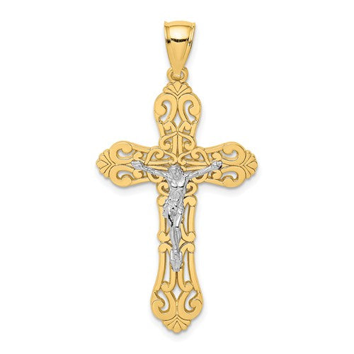 10K W/ Rhodium Crucifix W/ Scrolled Tips Charm