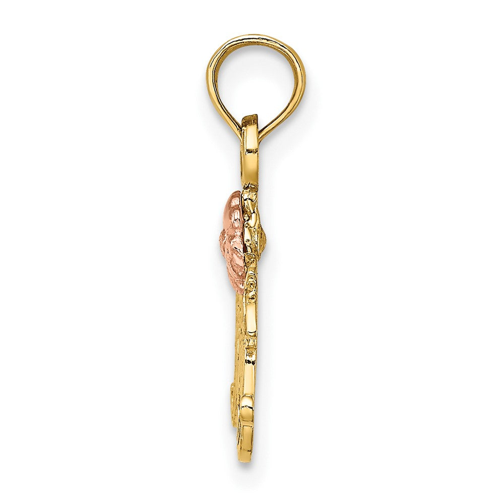 10k Two-Tone Textured Scroll w/ Flower MOM Charm