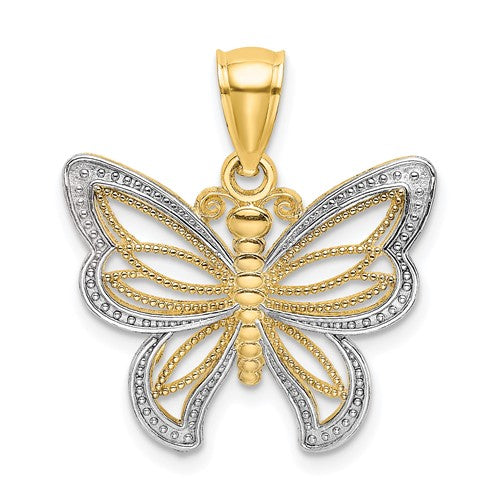 10K w/Rhodium Butterfly W/ White Beaded Wings Charm