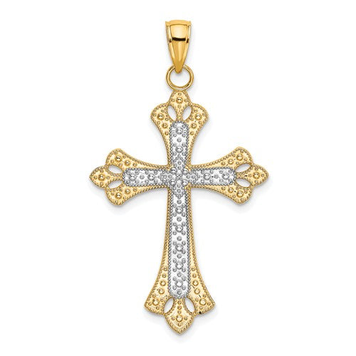 10K W/ Rhodium Scalloped Edges Cross Charm