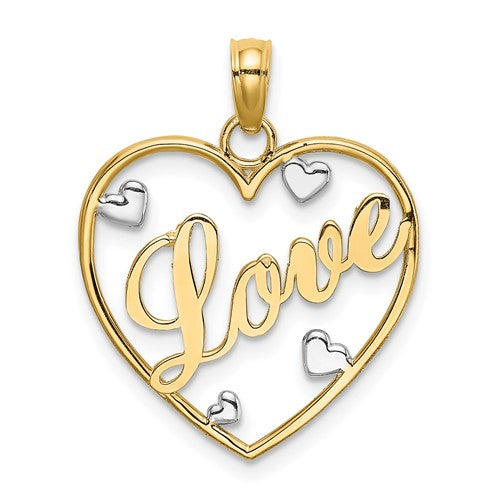 10k w/Rhodium LOVE w/Hearts Pendant