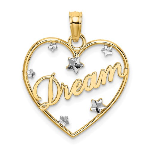 10Kw/Rhodium DREAM In Heart w/ D/C Star Accents Charm