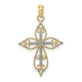 10K W/ Rhodium Beaded Cross Charm
