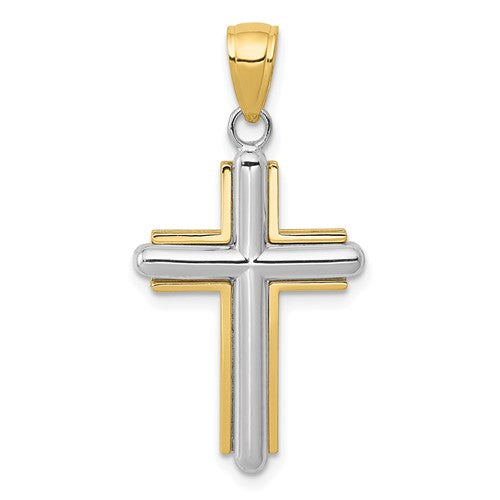 10k Two-tone Polished Cross Pendant