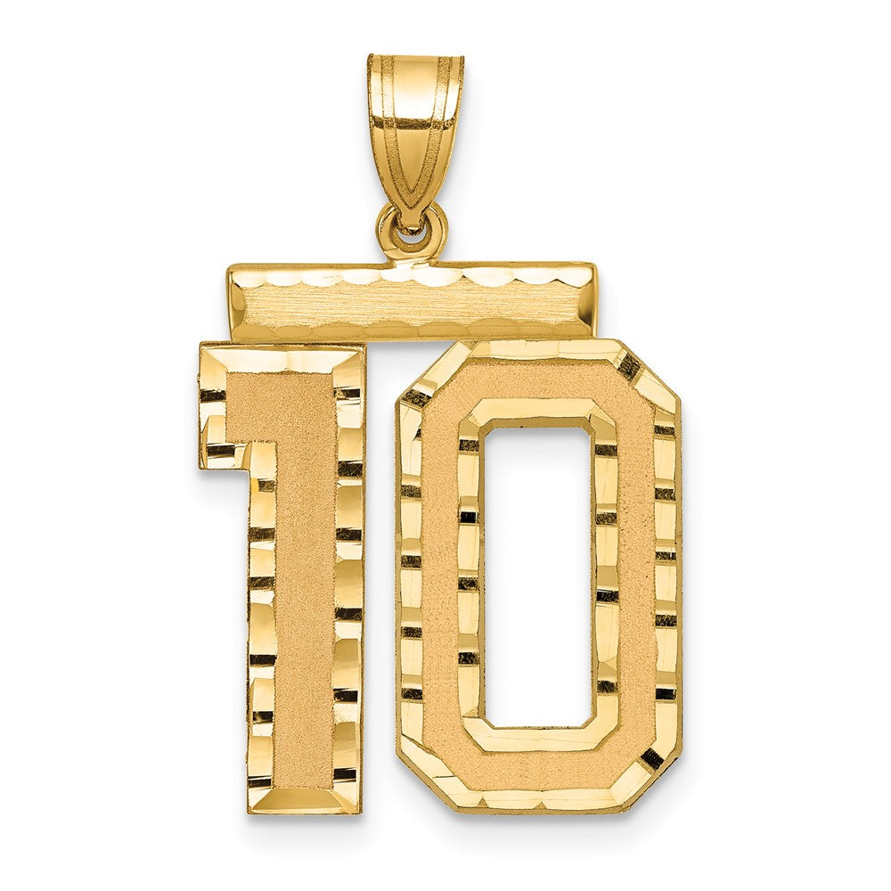 10k Large Brushed Diamond-cut Number 10 Charm
