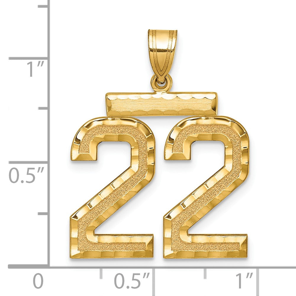 10k Large Brushed Diamond-cut Number 22 Charm
