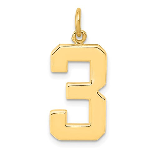10k Large Polished Number 3 Charm