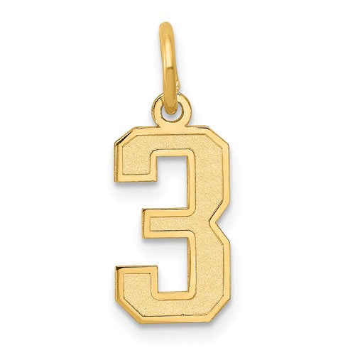 10k Small Satin Number 3 Charm