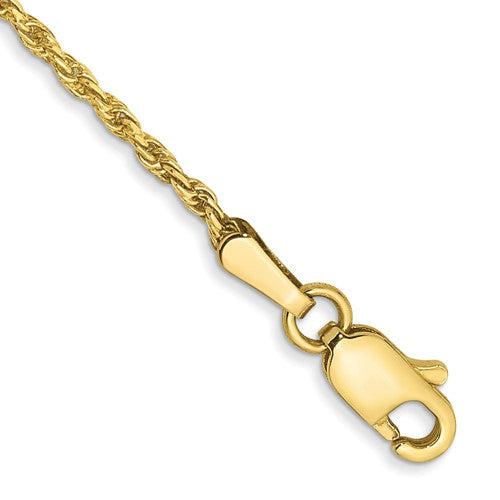 10k 1.3mm D/C Machine Made Rope Chain Anklet