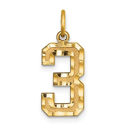 10ky Casted Medium Diamond-cut Number 3 Charm