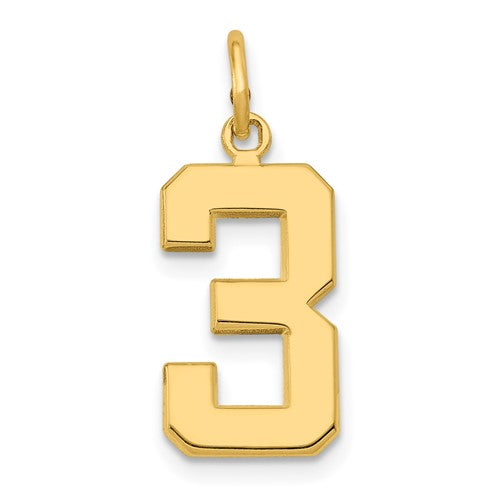 10k Medium Polished Number 3 Charm