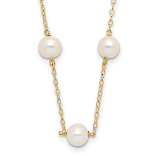 10K 5.5-6.5mm White Near Round FW Cultured Pearl 12-station Necklace