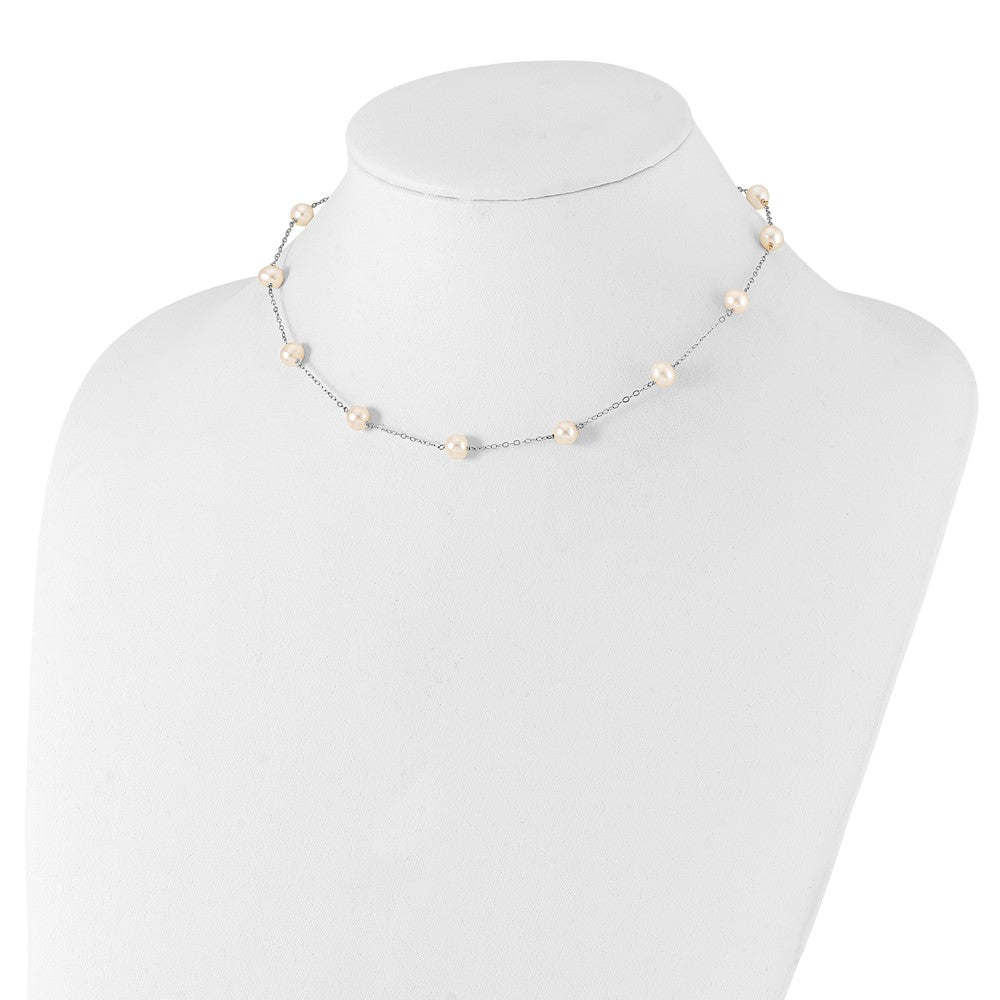 10K WG 5.5-6.5mm White Near Round FWC Pearl 12-station Necklace