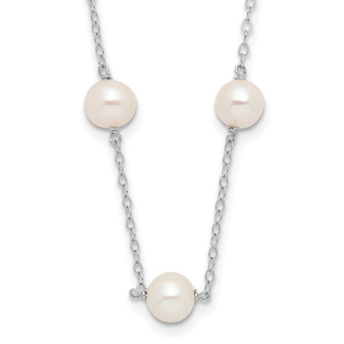 10K 5.5-6.5mm White Near Round FW Cultured Pearl 12-station Necklace