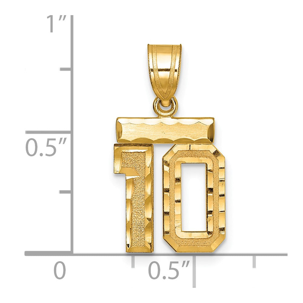 10k Small Brushed Diamond-cut Number 10 Charm
