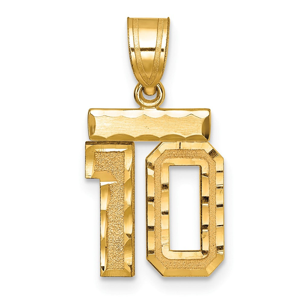 10k Small Brushed Diamond-cut Number 10 Charm