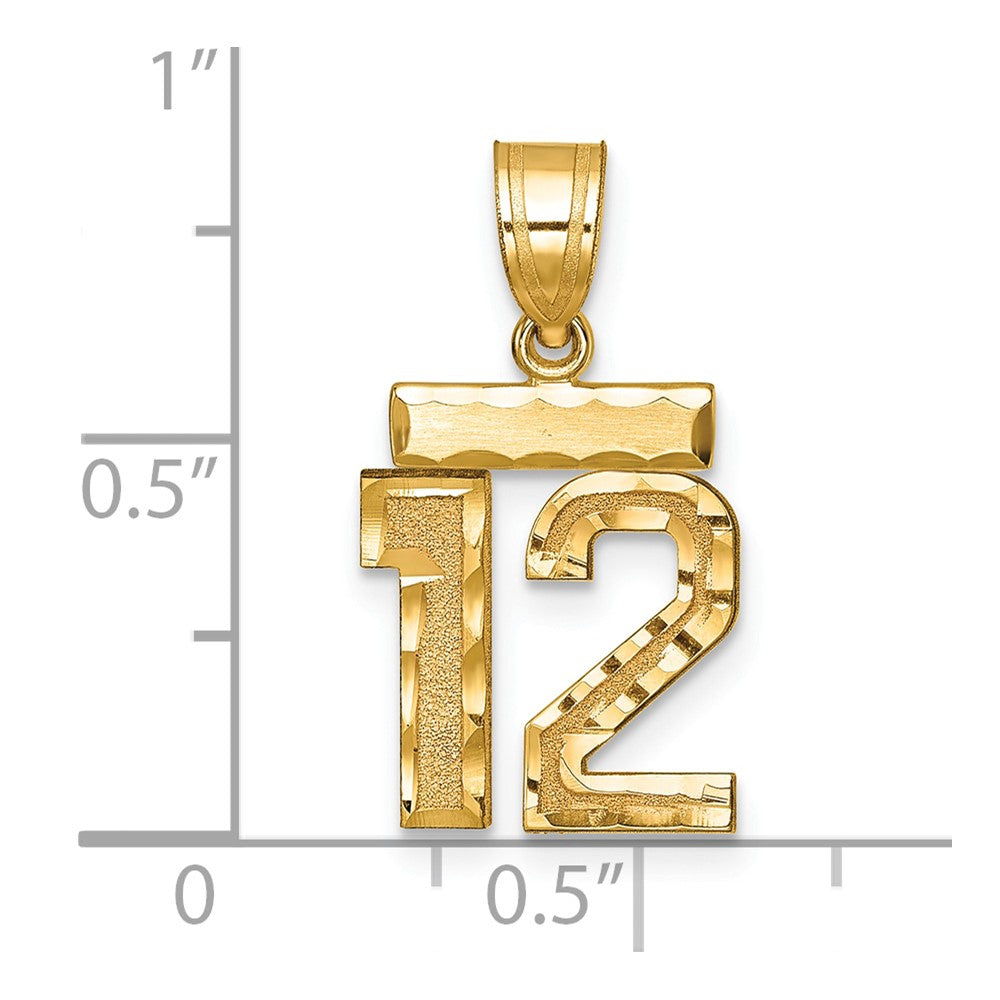 10k Small Brushed Diamond-cut Number 12 Charm