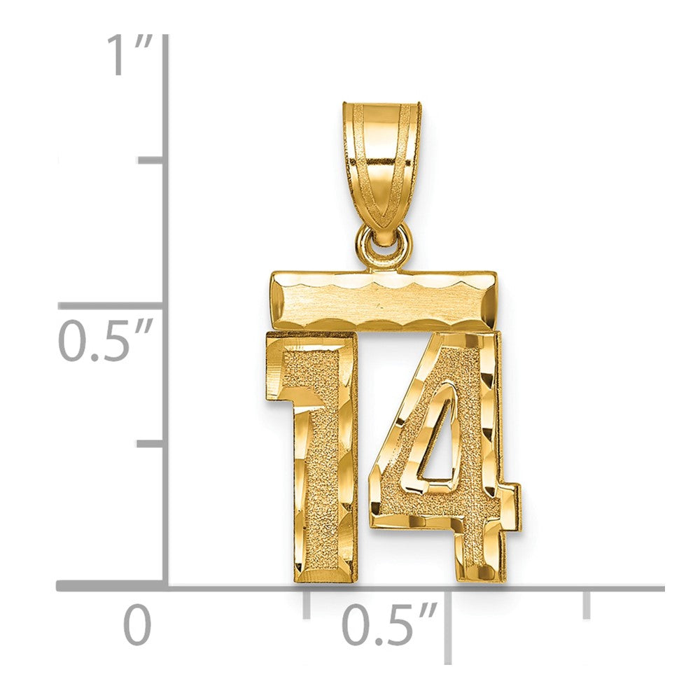 10k Small Brushed Diamond-cut Number 14 Charm
