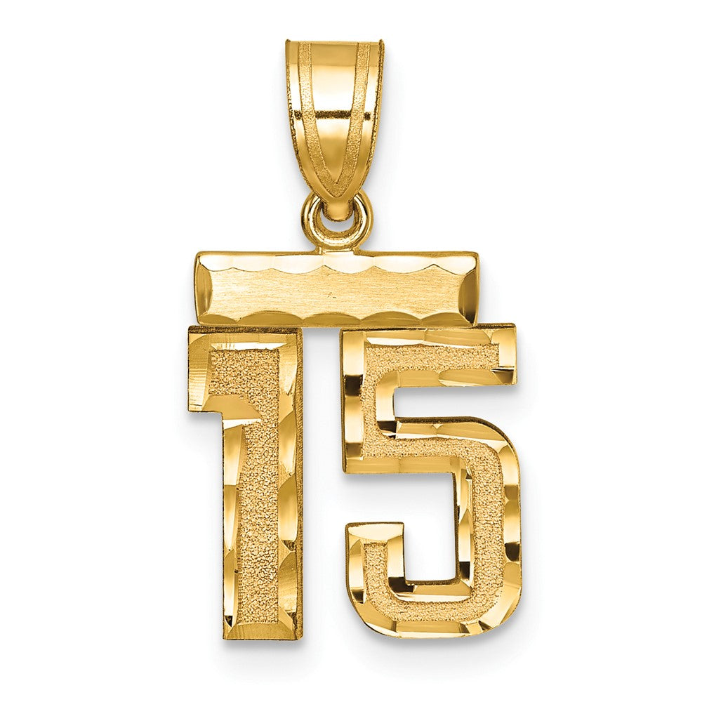 10k Small Brushed Diamond-cut Number 15 Charm