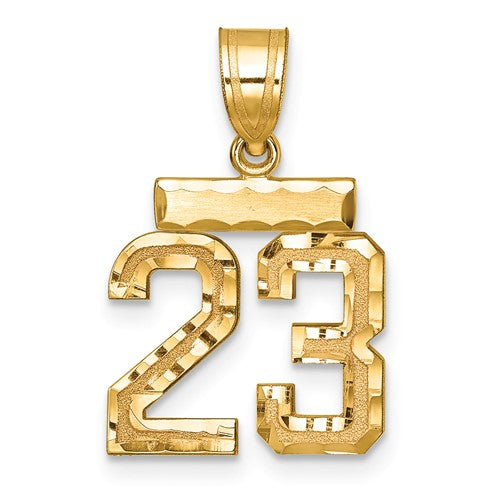 10k Small Brushed Diamond-cut Number 23 Charm