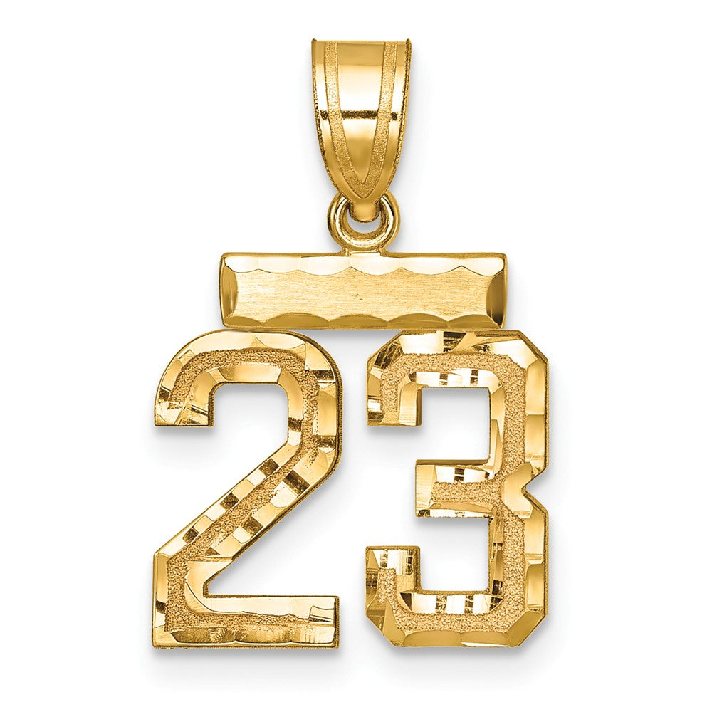 10k Small Brushed Diamond-cut Number 23 Charm