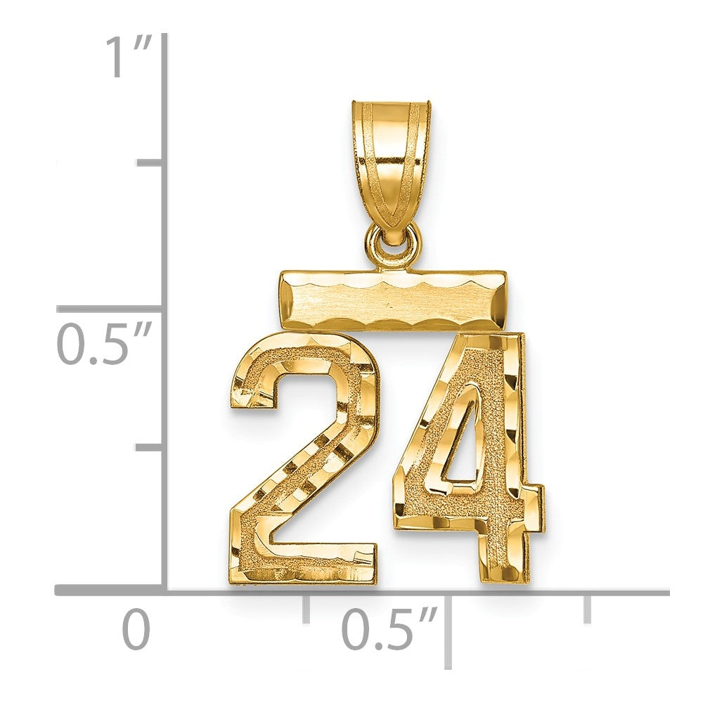 10k Small Brushed Diamond-cut Number 24 Charm