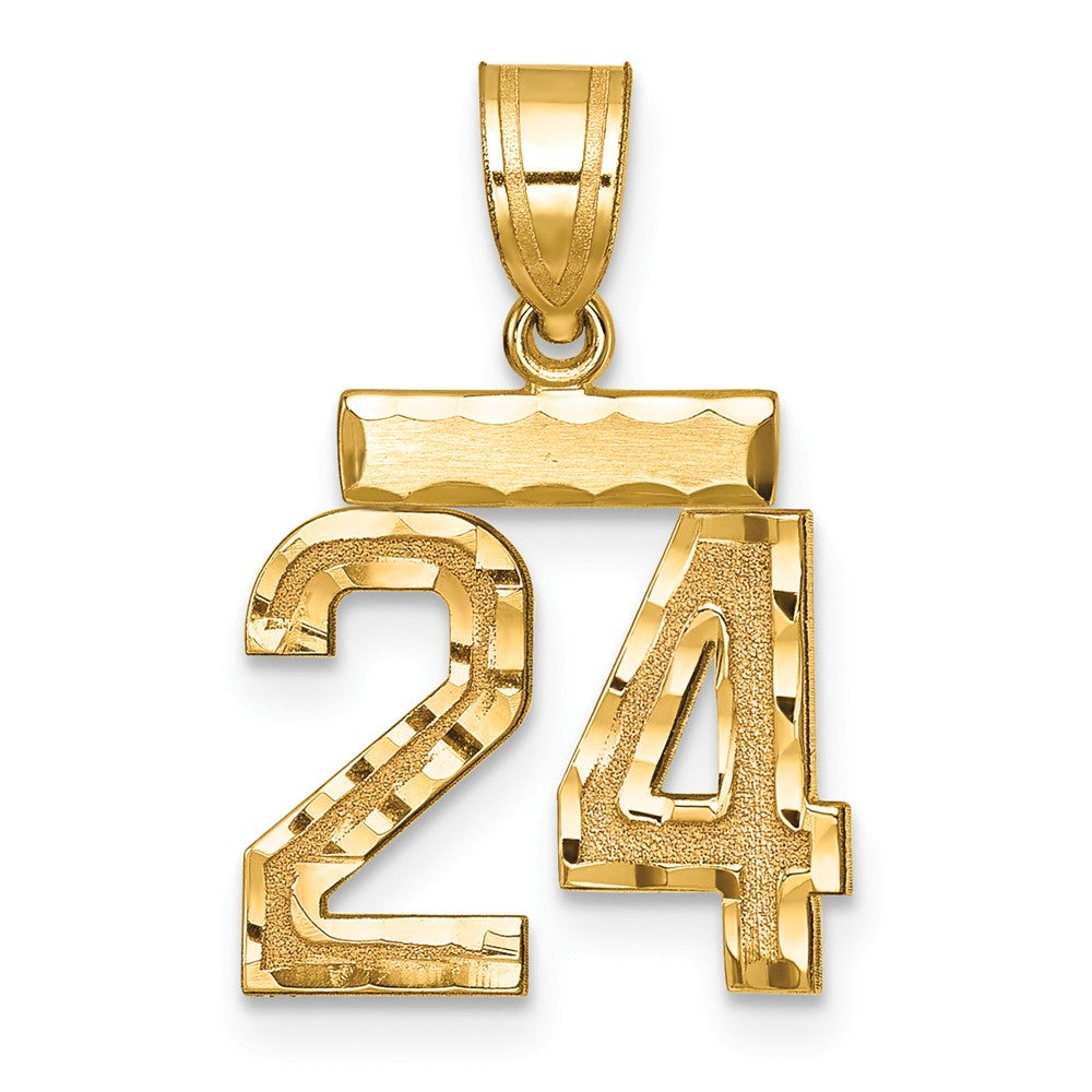 10k Small Brushed Diamond-cut Number 24 Charm
