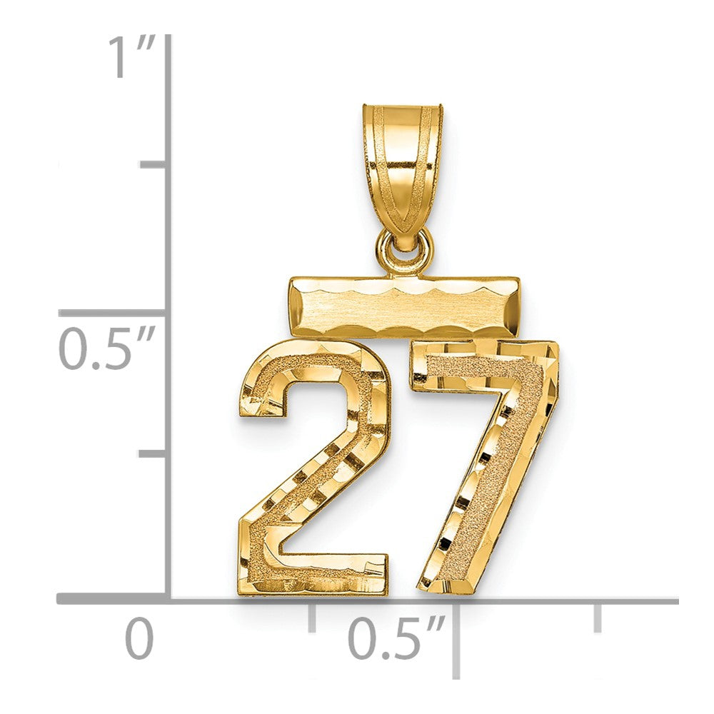 10k Small Brushed Diamond-cut Number 27 Charm