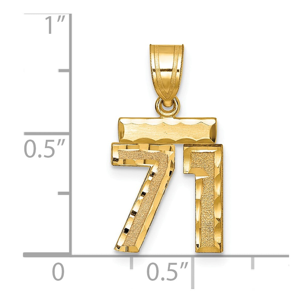 10k Small Brushed Diamond-cut Number 71 Charm