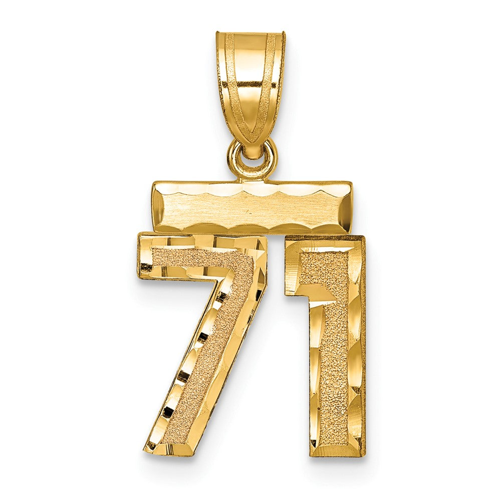 10k Small Brushed Diamond-cut Number 71 Charm
