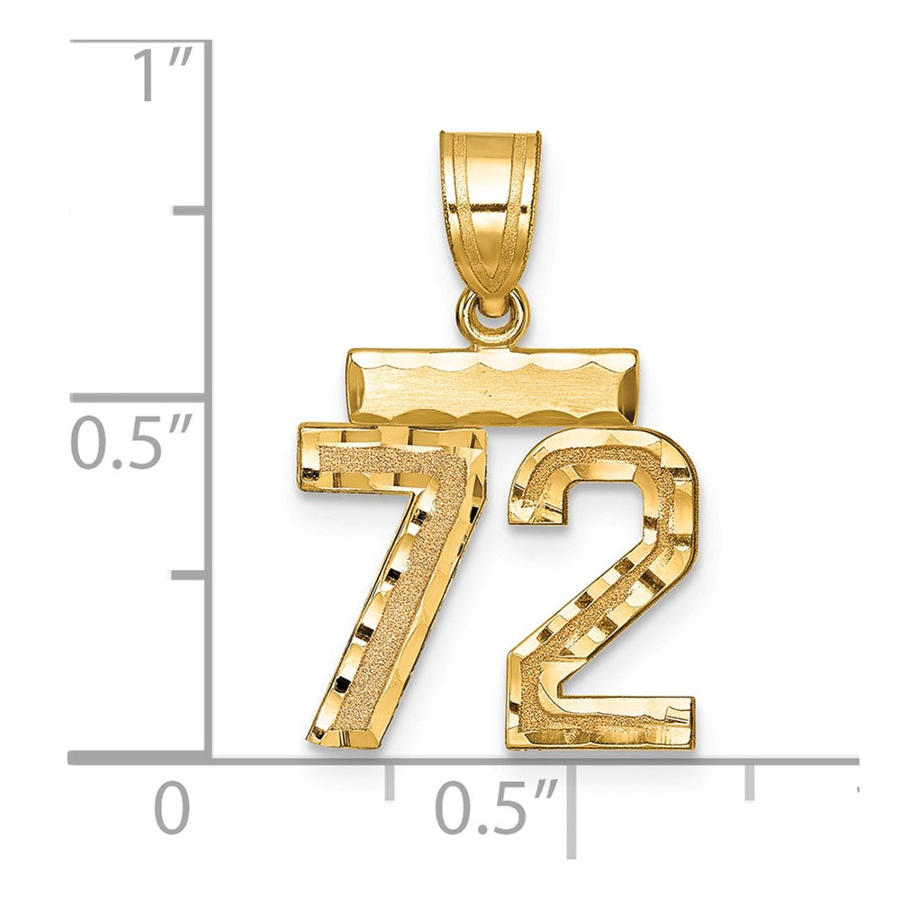 10k Small Brushed Diamond-cut Number 72 Charm