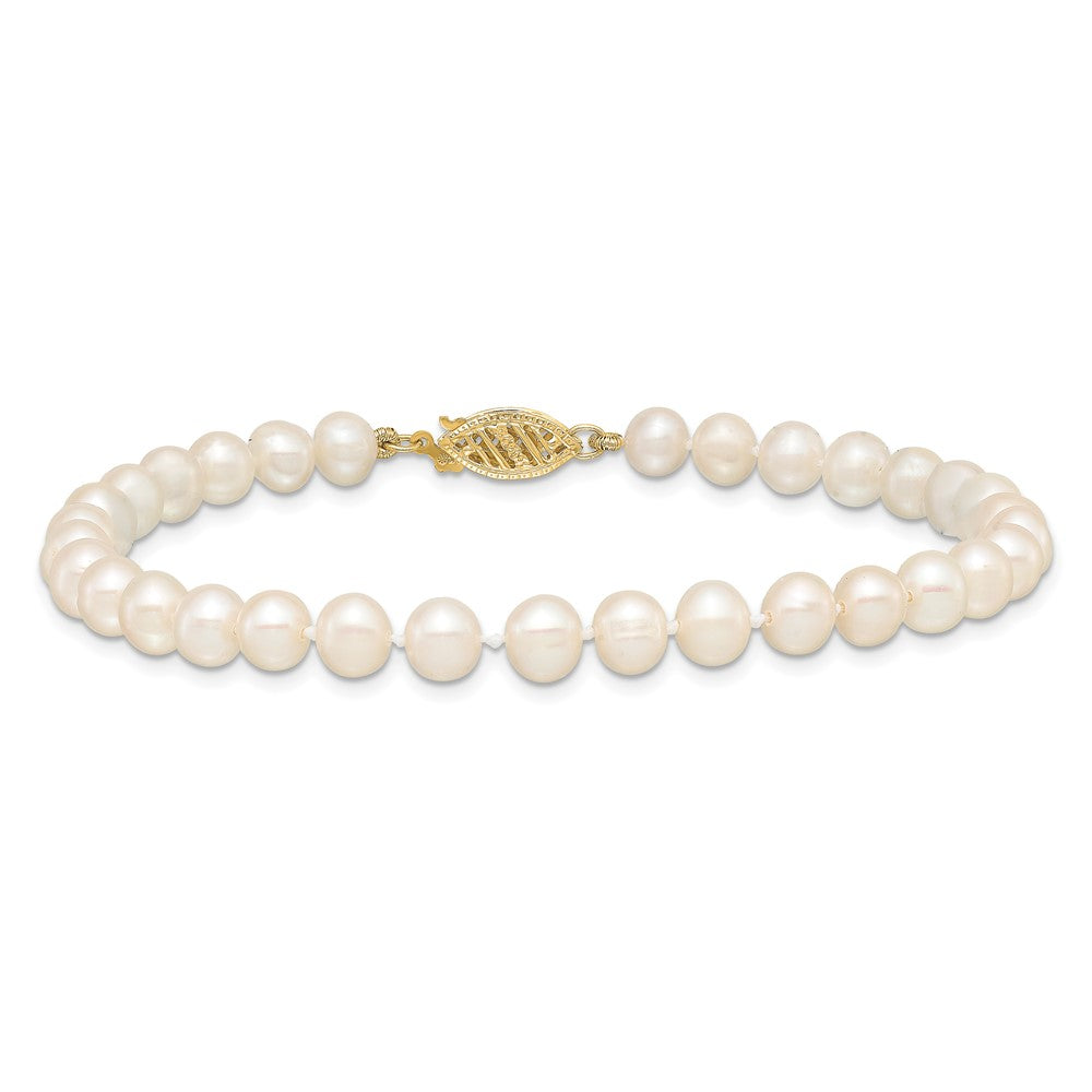10k 5-6mm White Near Round Freshwater Cultured Pearl Bracelet