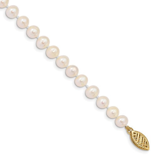 10k 5-6mm White Near Round Freshwater Cultured Pearl Bracelet