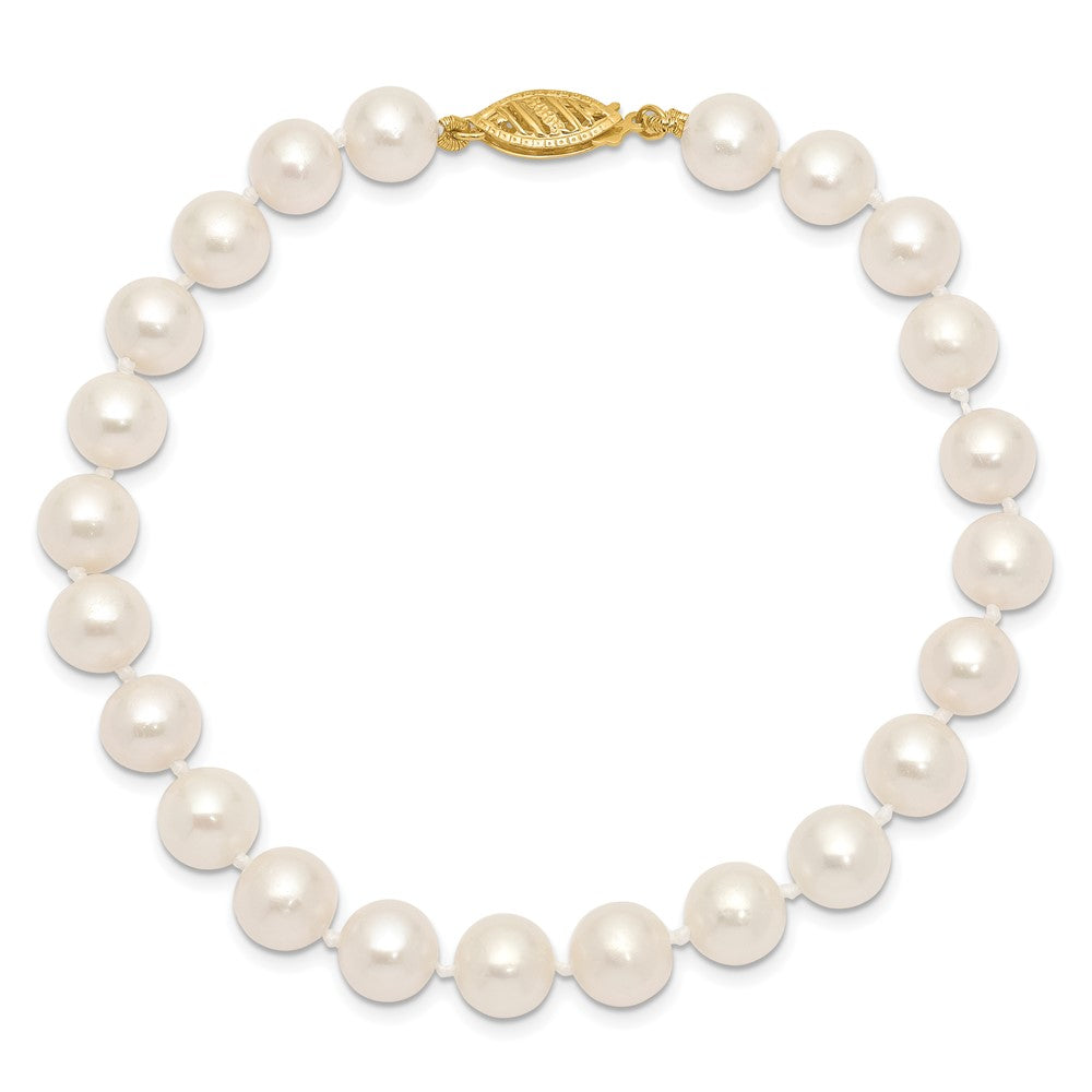 10k 7-8mm White Near Round Freshwater Cultured Pearl Bracelet