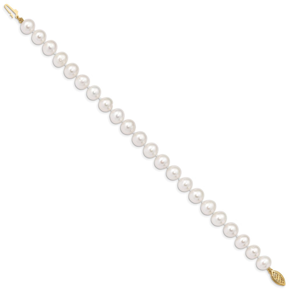 10k 8-9mm White Near Round Freshwater Cultured Pearl Bracelet