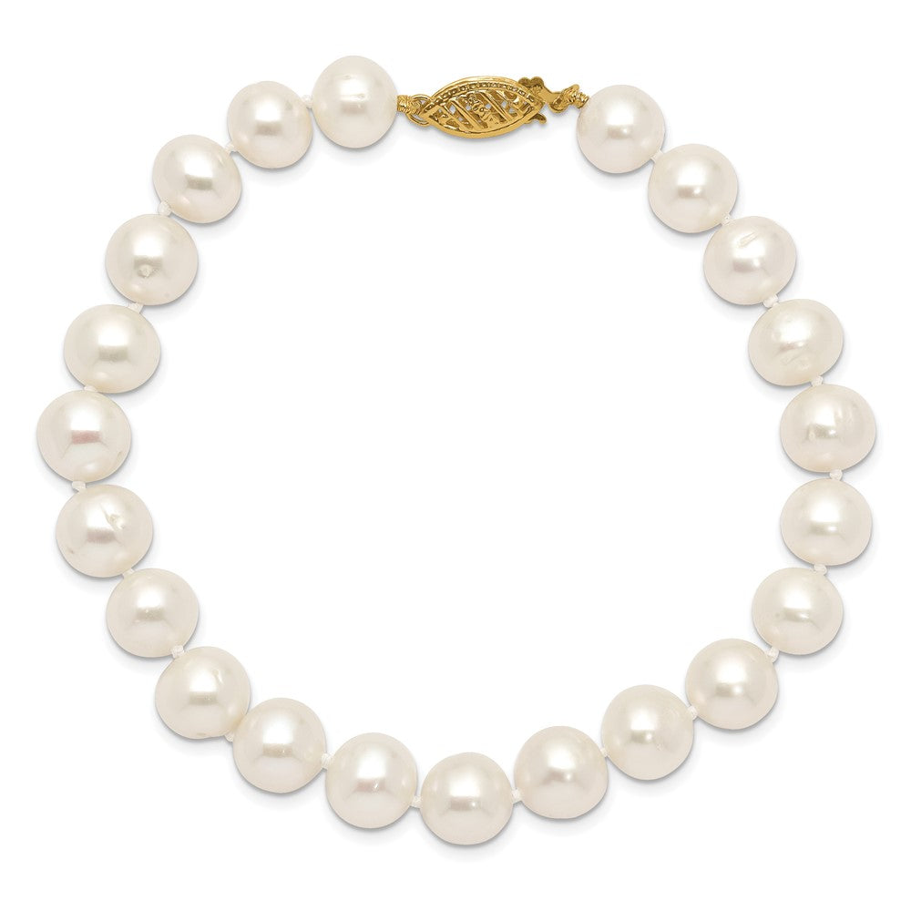 10k 8-9mm White Near Round Freshwater Cultured Pearl Bracelet