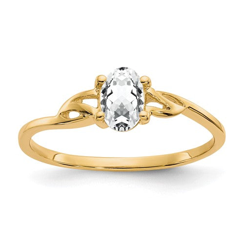 10k Polished Genuine White Topaz Birthstone Ring