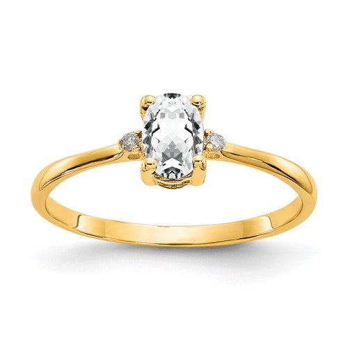 10k Polished Genuine Diamond & White Topaz Birthstone Ring