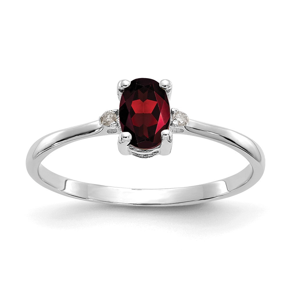 10k White Gold Polished Genuine Diamond & Garnet Birthstone Ring