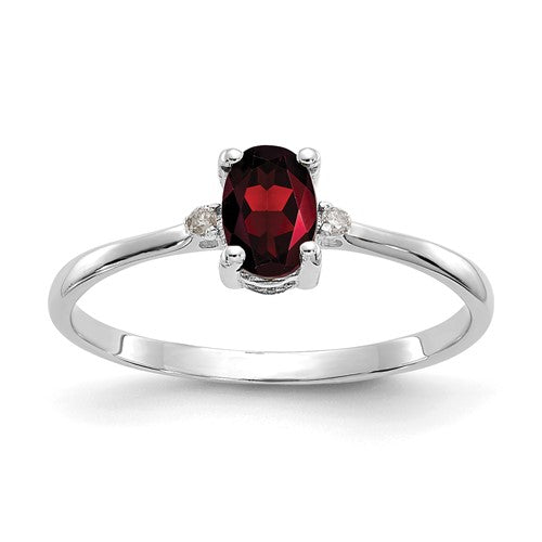 10k White Gold Polished Genuine Diamond & Garnet Birthstone Ring